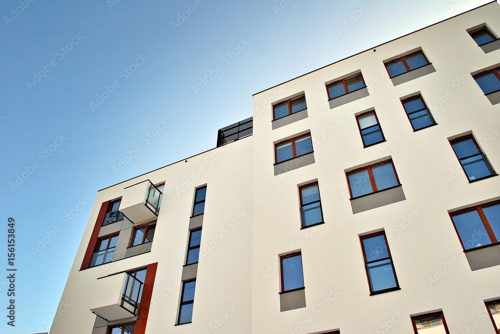 Modern apartment buildings exteriors. Architectural details of modern apartment building.