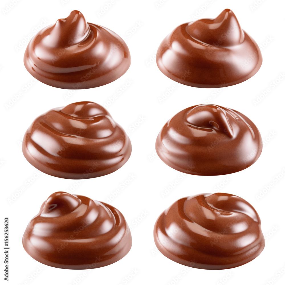 Chocolate. Sweet hot melted sauce. Swirl isolated on white background. Collection. With clipping pat