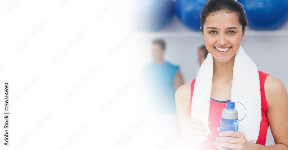 Woman with bottle and towel and white transition