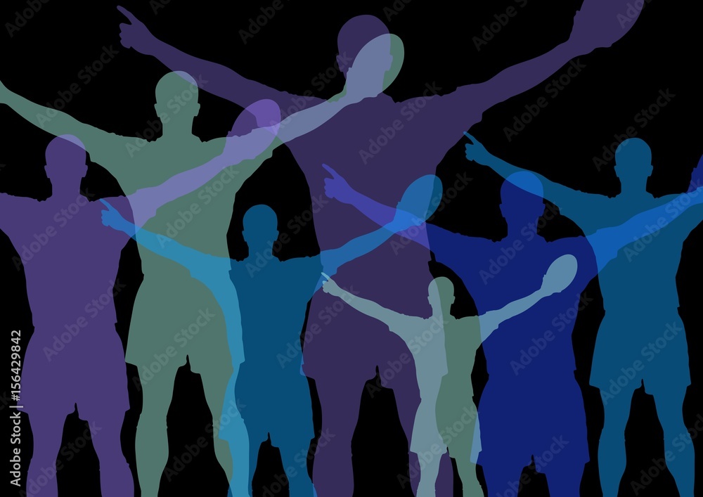 Rugby player celebrating silhouettes 