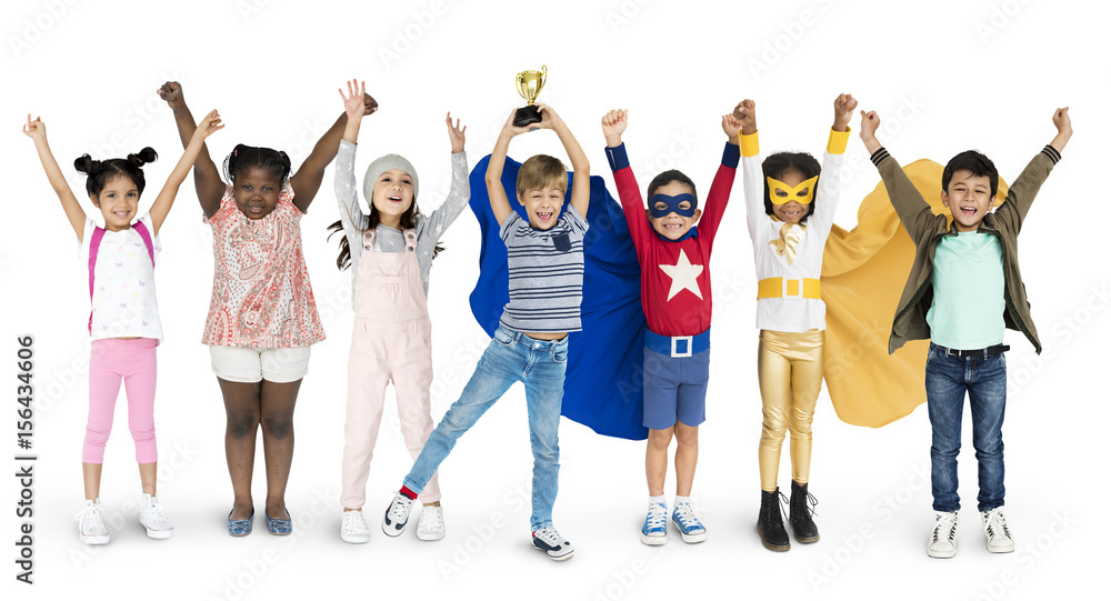 Diversity of Children Playful Cheerful Happiness Studio Isolated