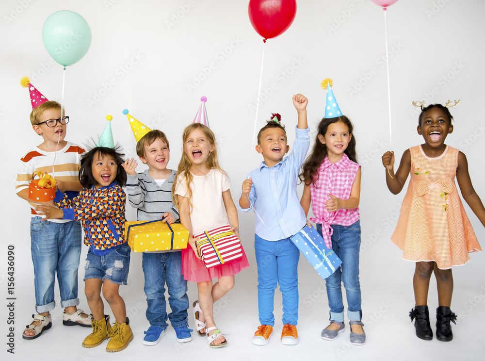 Happiness group of cute and adorable children having party