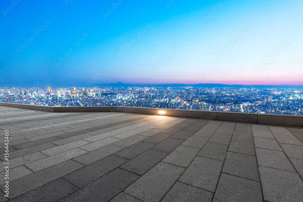 empty floor with cityscape of modern city