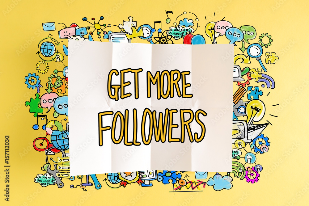 Get More Followers text with colorful illustrations