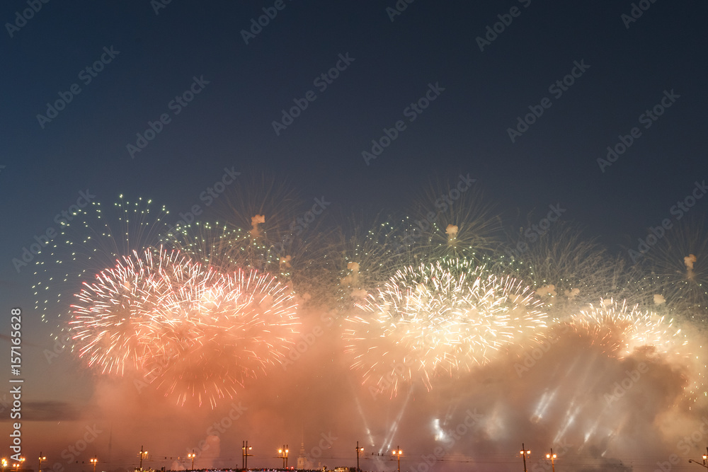 Colorful fireworks of various colors over night sky