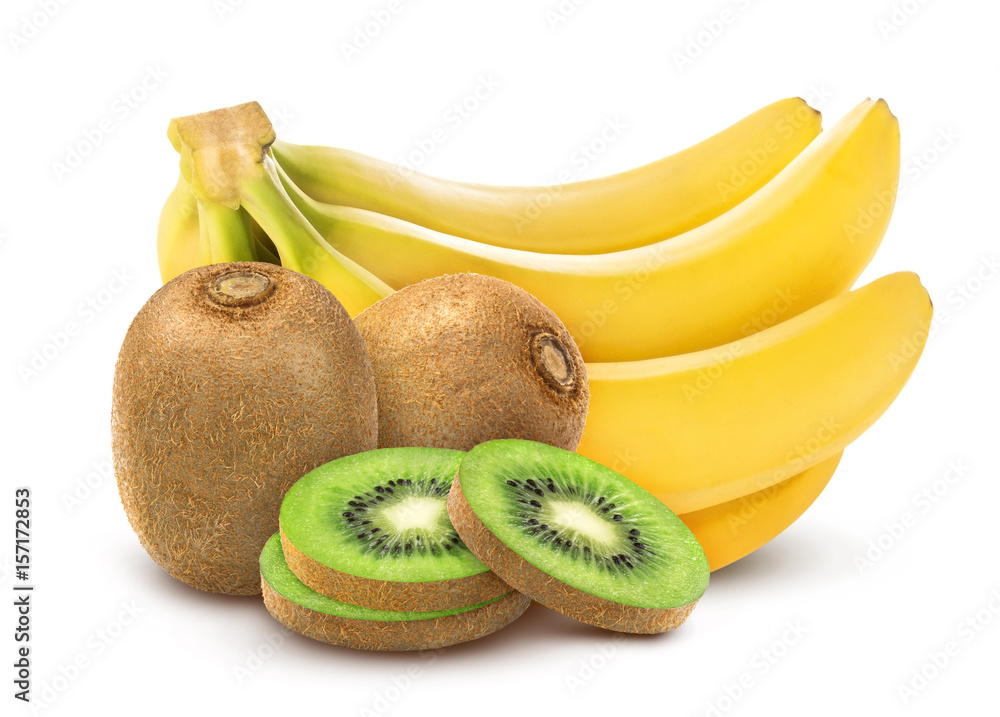 Banana and kiwi isolated on white background