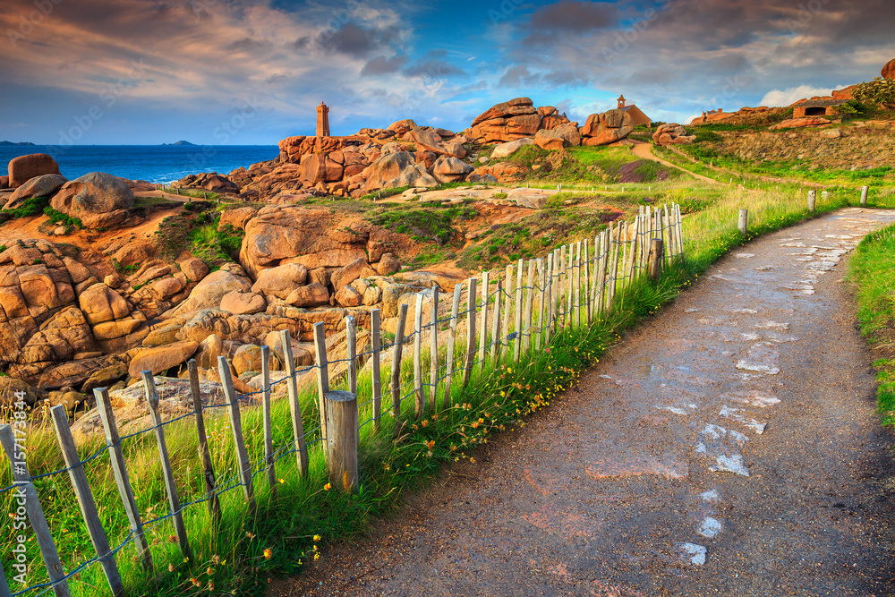 Magical Atlantic ocean coast in Brittany region, Ploumanach, France, Europe