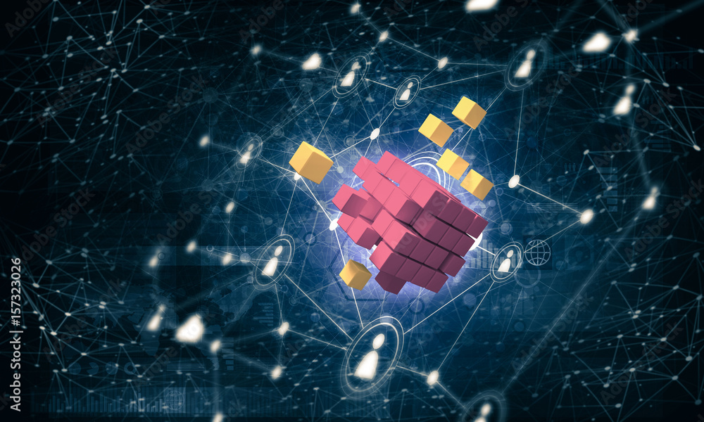 互联网和网络的概念与d上的数字立方体图形