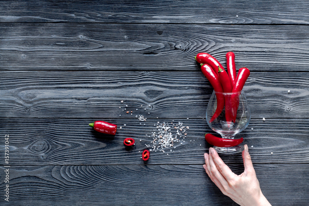 chili food with red pepper on dark background top view mockup