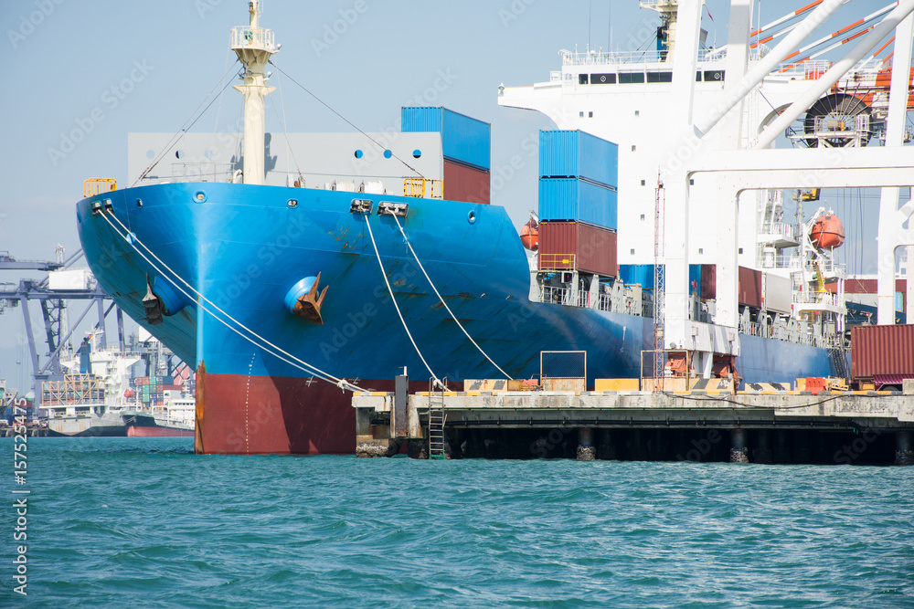 ship with container in dock.