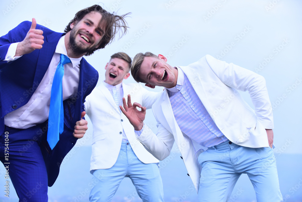 business fashion, happy people in white and blue outfit, marketing