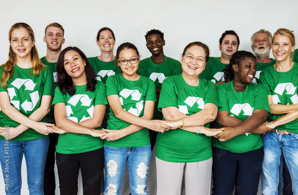 Diverse Group of People with Recycle Symbol