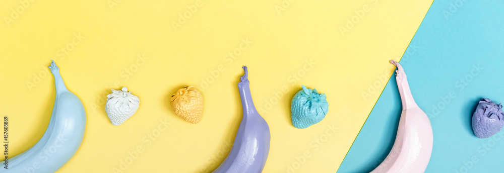 Painted bananas on a bright background