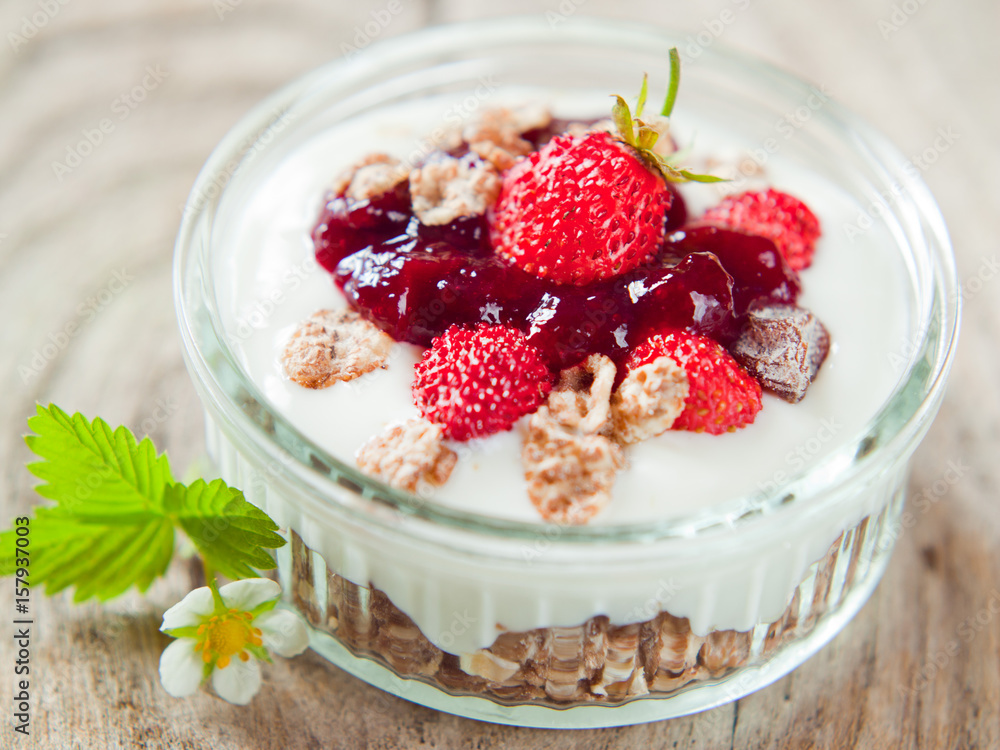 yogurt with wild strawberry fruits