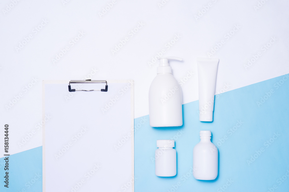 Cosmetics packaging spa and beauty set mock-up on color background