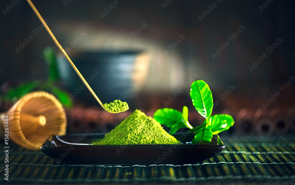 Matcha tea powder. Organic green matcha tea ceremony