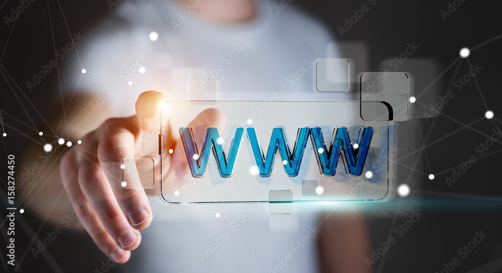 Businessman surfing on internet using tactile web address bar 3D rendering