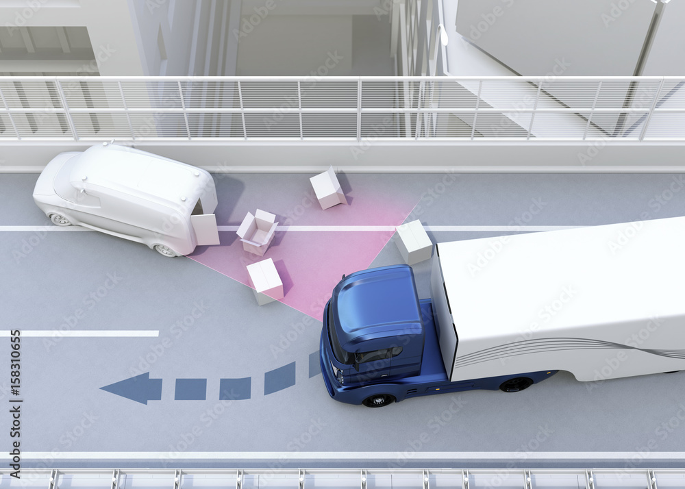 Autonomous car changing lane quickly to avoid a traffic accident. Concept for driver assistance syst