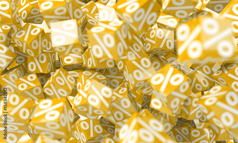 Yellow sales icons floating in the air 3D rendering