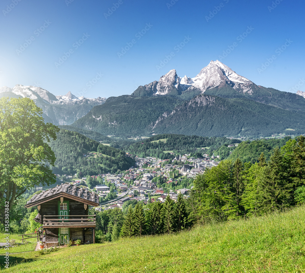 Mountain Chalet over Berchtesgaden with Watzmann, Bavaria, Germany