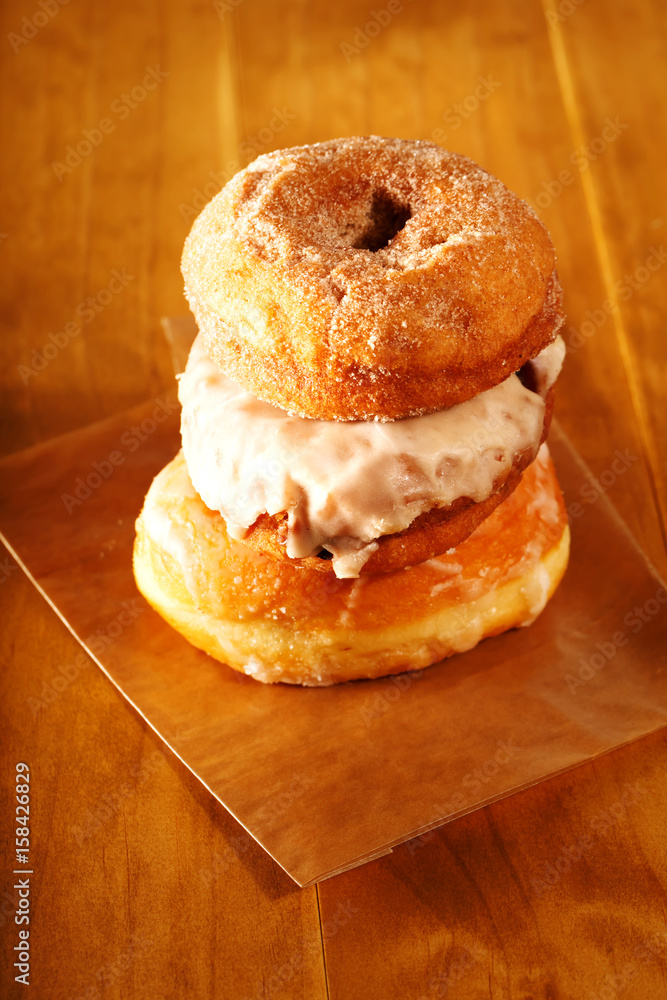 Donuts on a rustic wooden background