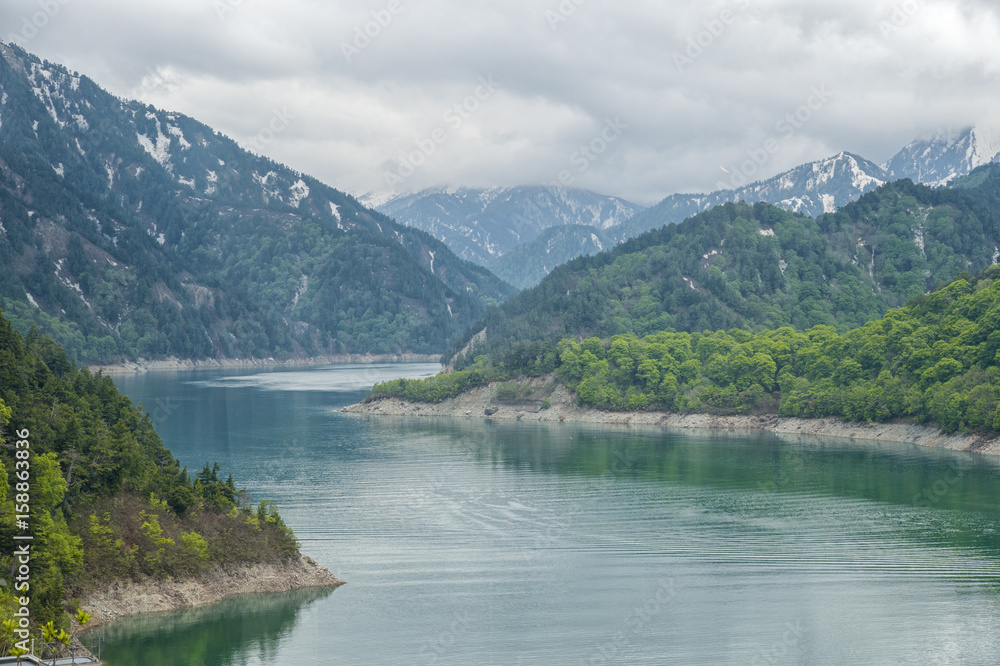 The view of Kurobe Dam. The Kurobe Dam or Kuroyon Dam is a variable-radius arch dam on the Kurobe Ri