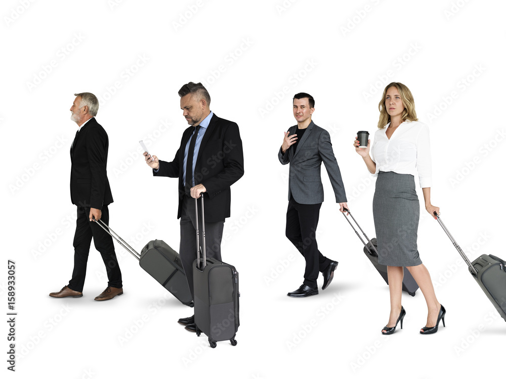 Diverse Business Travel People with Luggage Studio Isolated