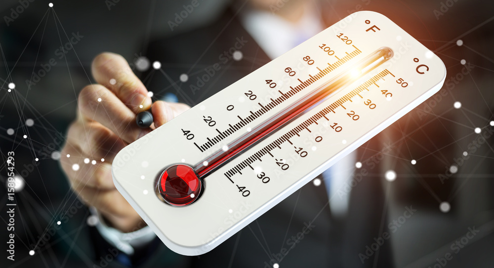 Businessman checking the temperature rise 3D rendering