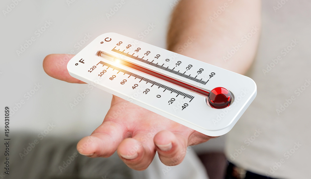 Businessman checking the temperature rise 3D rendering