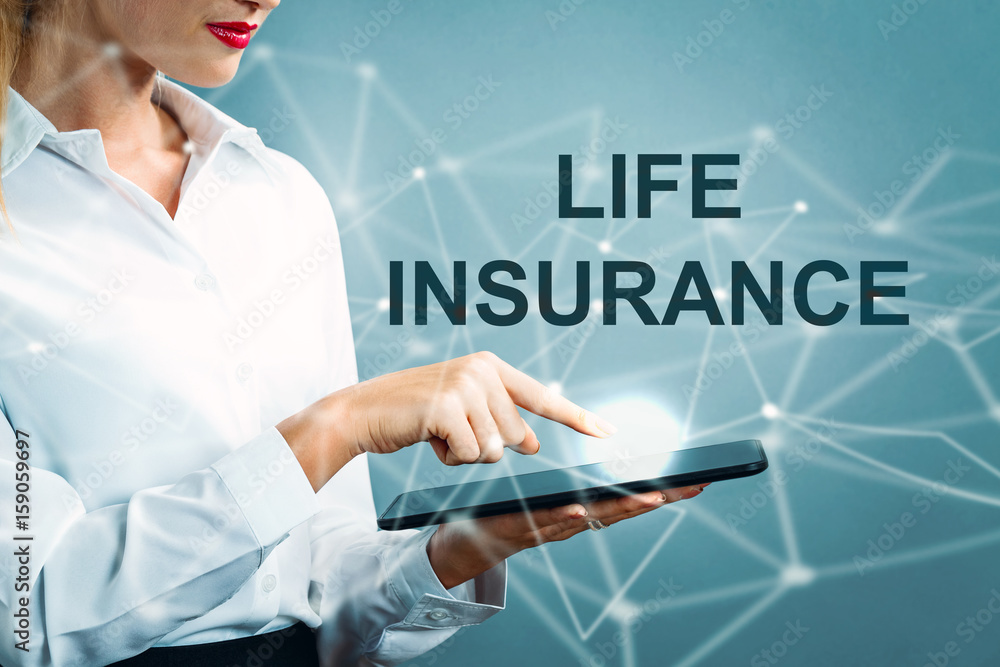 Life Insurance text with business woman