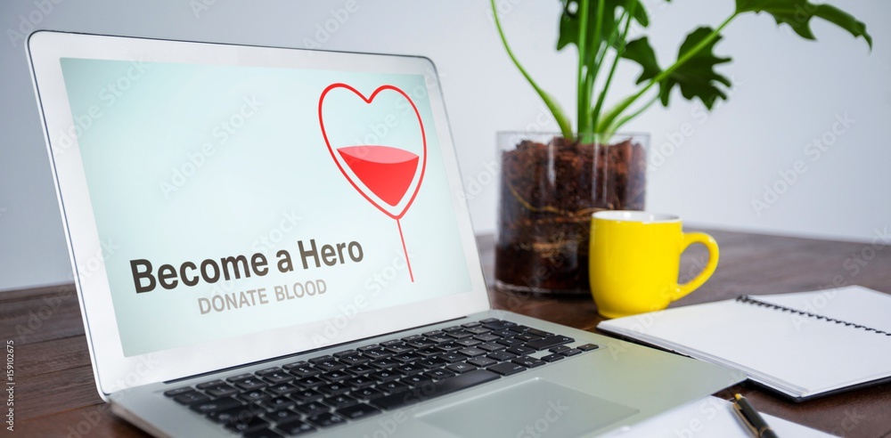 Composite image of become a hero text with heart shape on screen