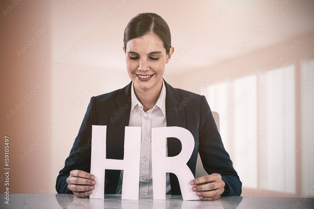 Composite image of woman looking letters h and r