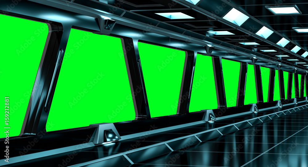 Spaceship black corridor 3D rendering