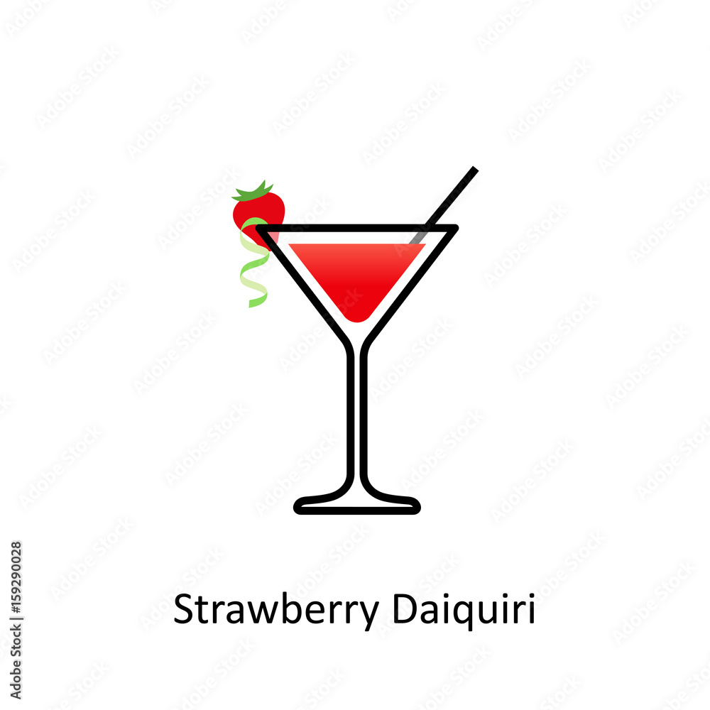 Strawberry Daiquiri cocktail icon in flat style