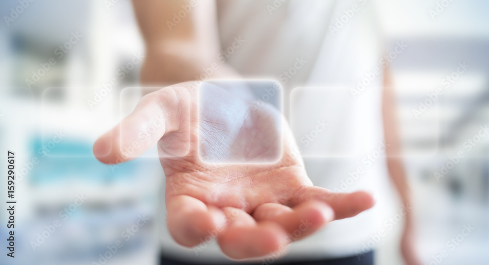 Businessman surfing on internet with digital tactile interface 3D rendering