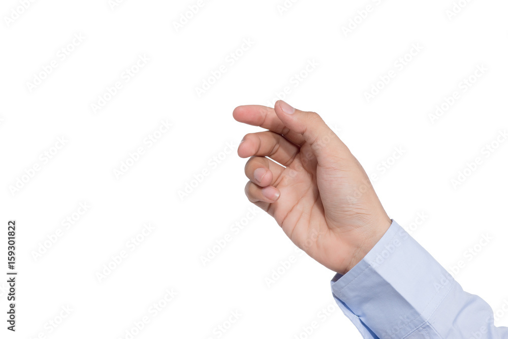 The gesture of a hand holding on white background, isolated