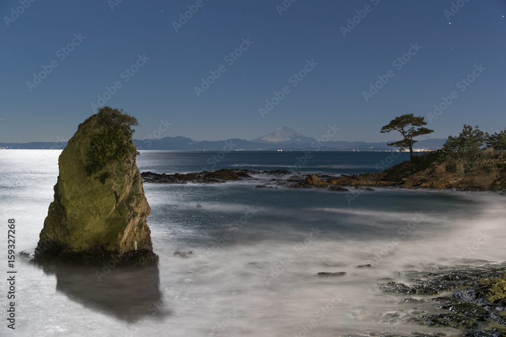 从大尾市公园的观景点可以看到相模湾和富士山的夜景。大尾市花园就在这里