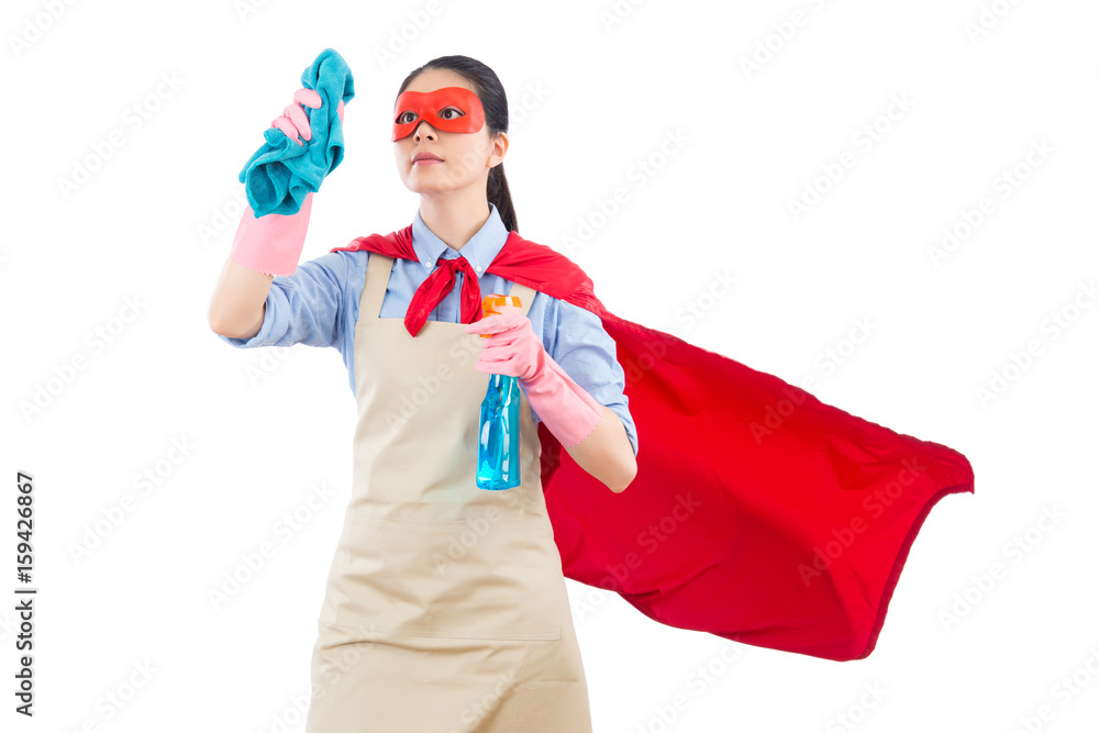 happy superhero with cleaning work