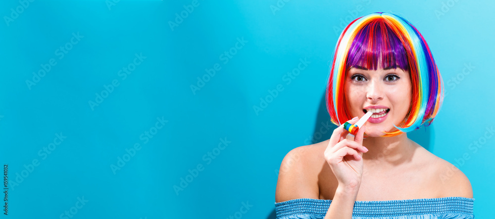 Beautiful woman in a colorful wig