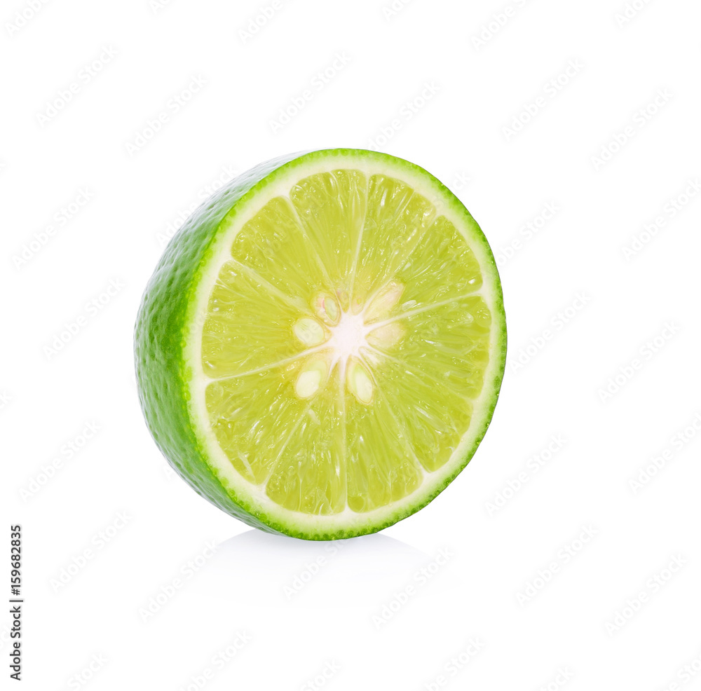 A half of fresh lime fruit isolated on a white background.