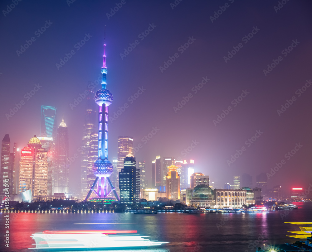 shanghai in mist night