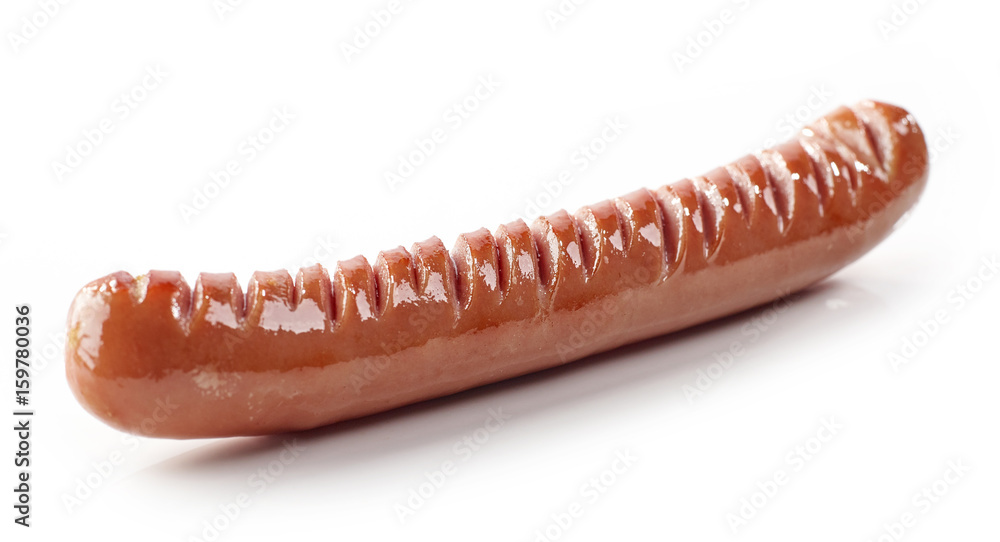 Grilled sausage on white background