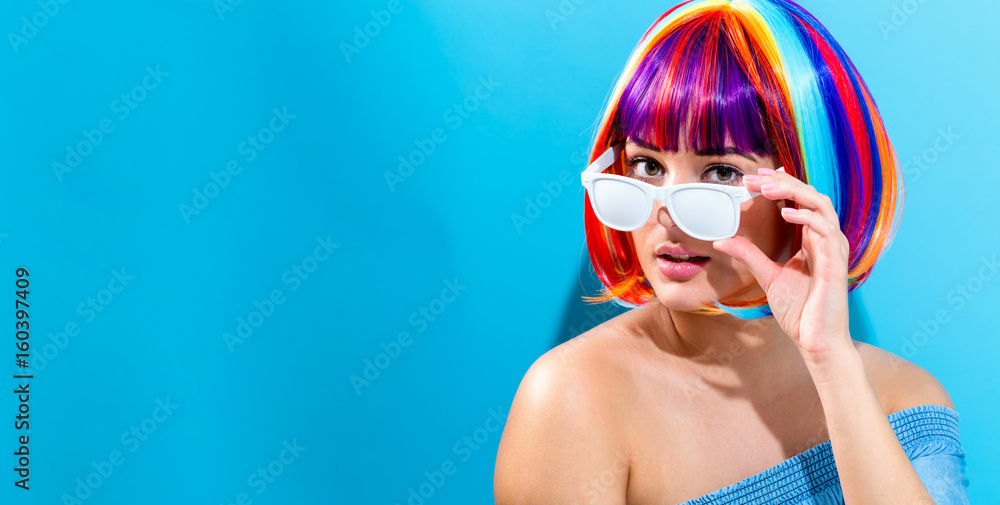 Beautiful woman in a colorful wig