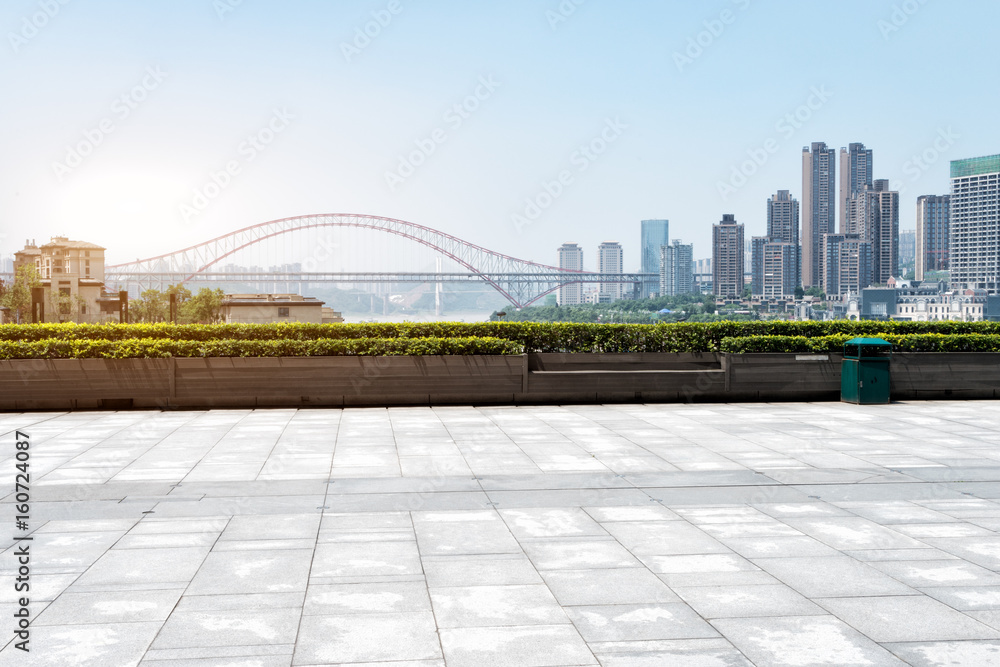 empty floor with steet bridge