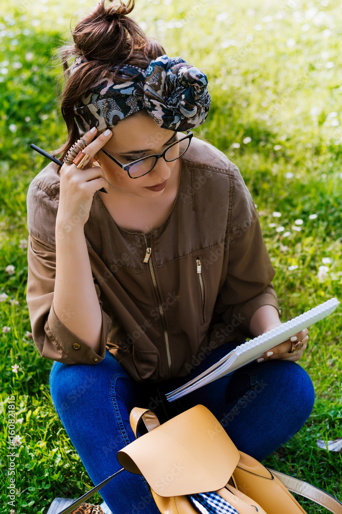 Girl studying outdoor