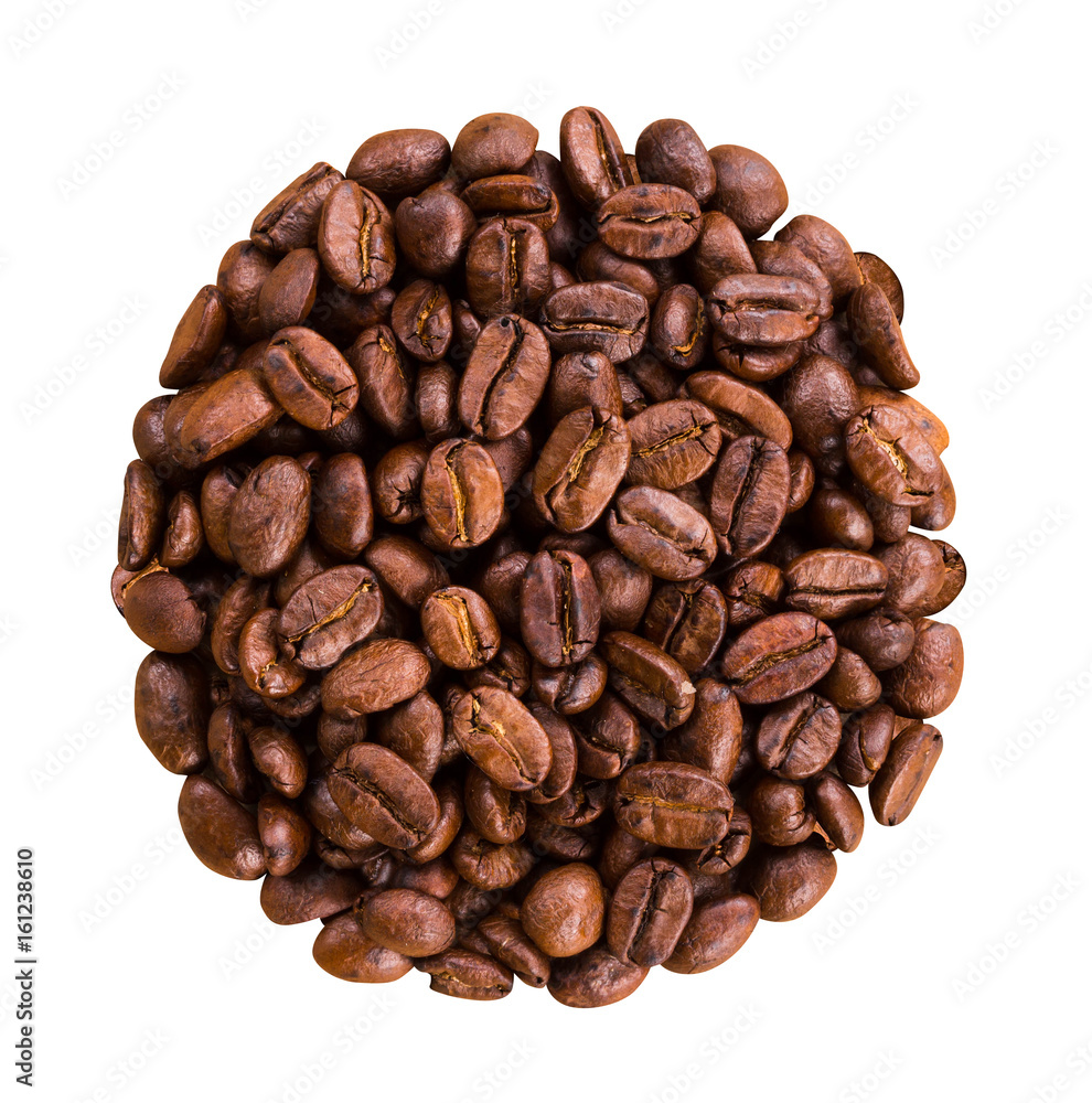 roasted brown coffee beans isolated