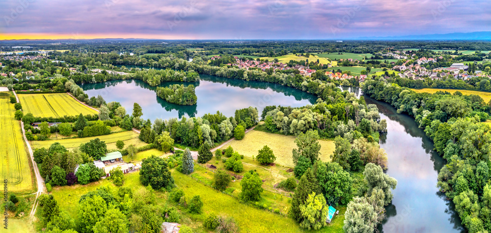 The Ill river and an artificial lake in the north of Strasbourg - Grand Est, France