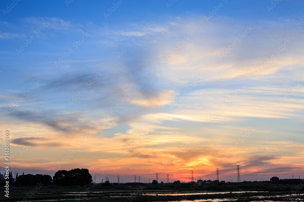 Beautiful and Changeable sky clouds at sunset