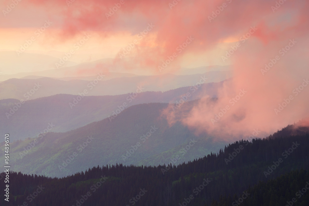 Hills lines during sunrise. Beautiful natural landscape