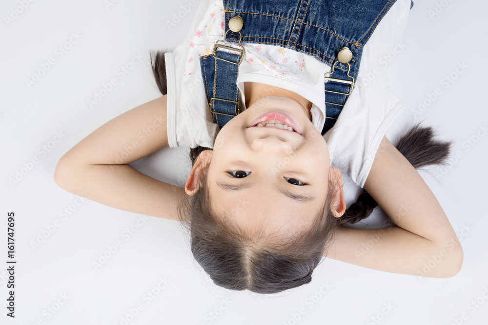 Asian cute girl in jump suit with smile face